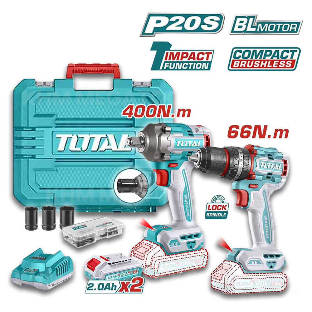 Total TCKLI20275 Brushless Cordless Impact Wrench and Drill (Combo Kit ...